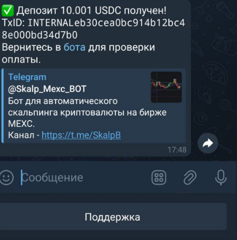 Успешная оплата PM